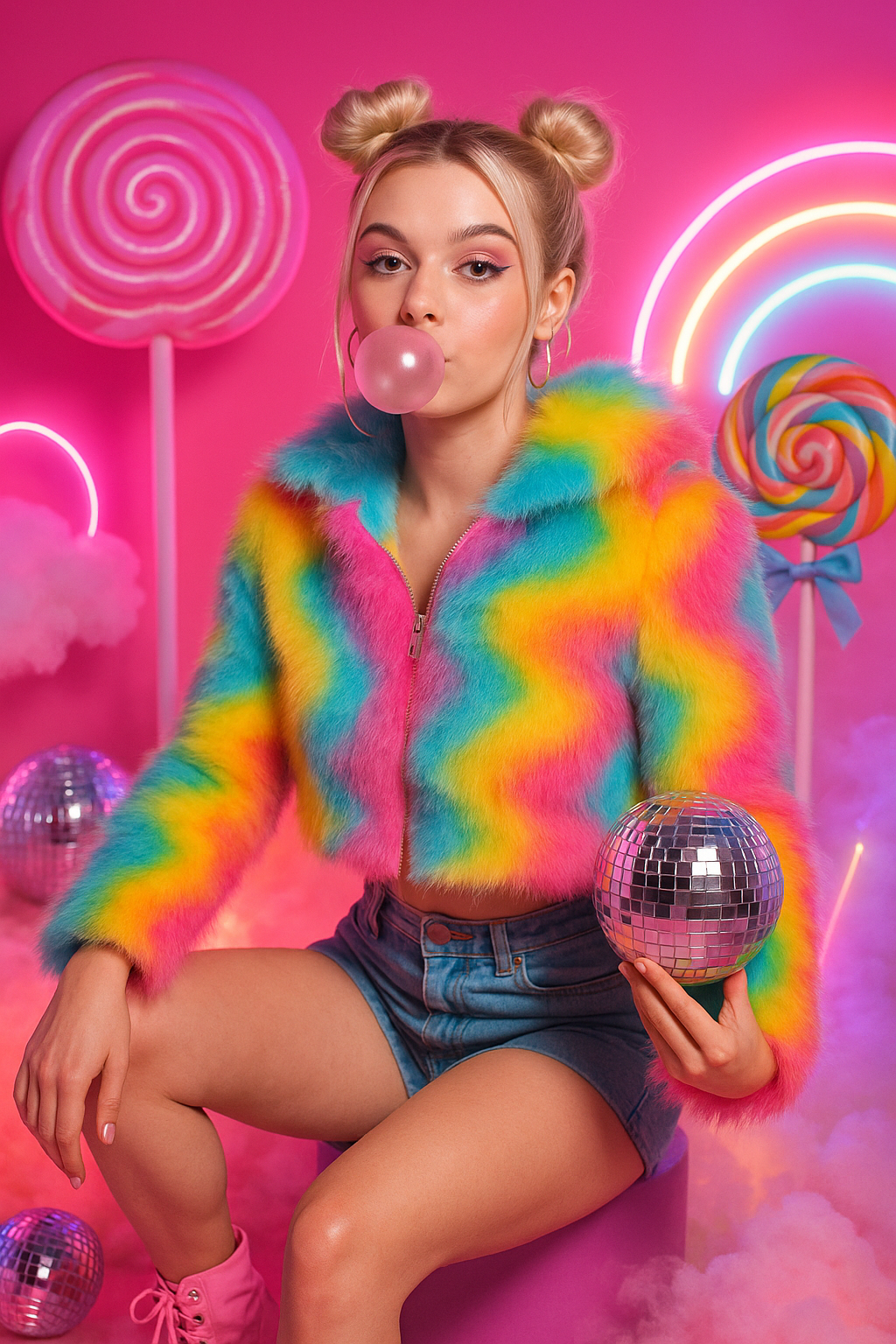 Rainbow Faux Fur LED Light Up Coat - Rave Ready