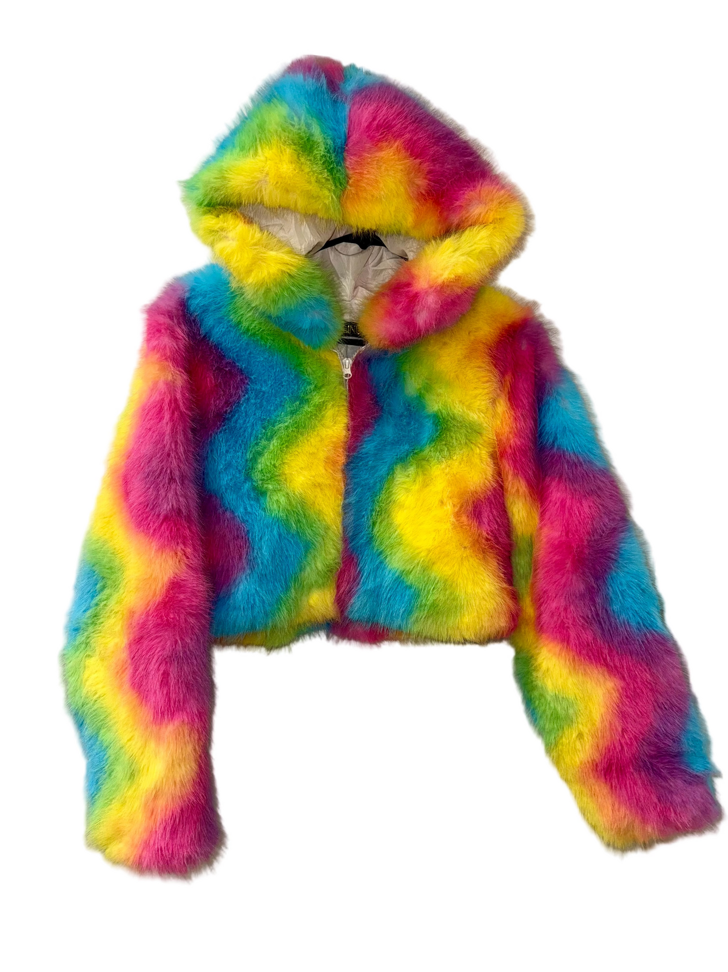 rainbow led light jacket faux fur