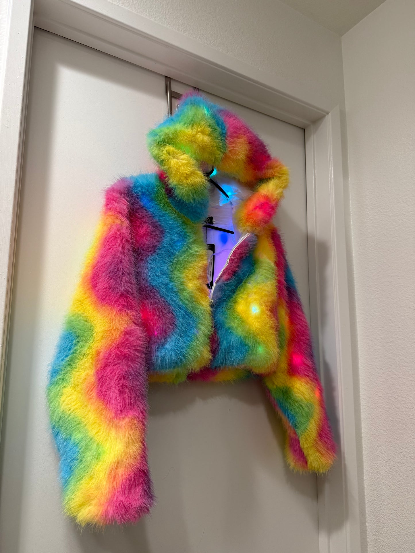 Rainbow Faux Fur LED Light Up Coat - Rave Ready