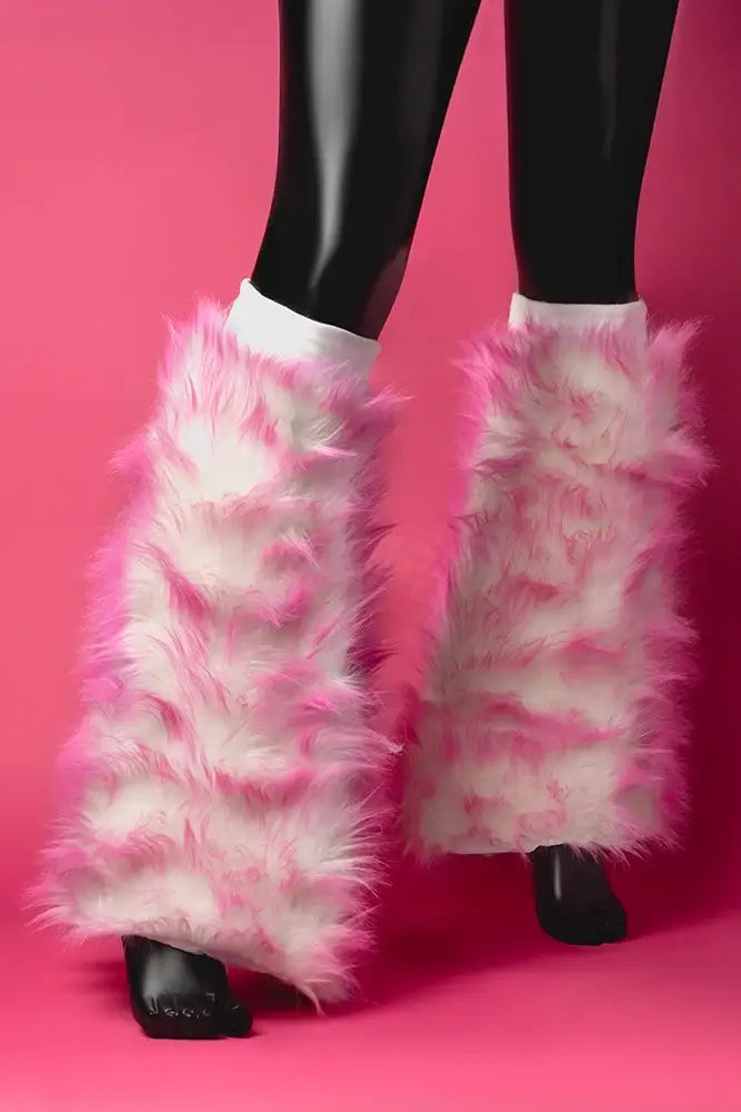 SugarFur Electric FLARE Cotton Candy Leg Warmers | Pink LED Color Changing Faux Fur Boot Covers