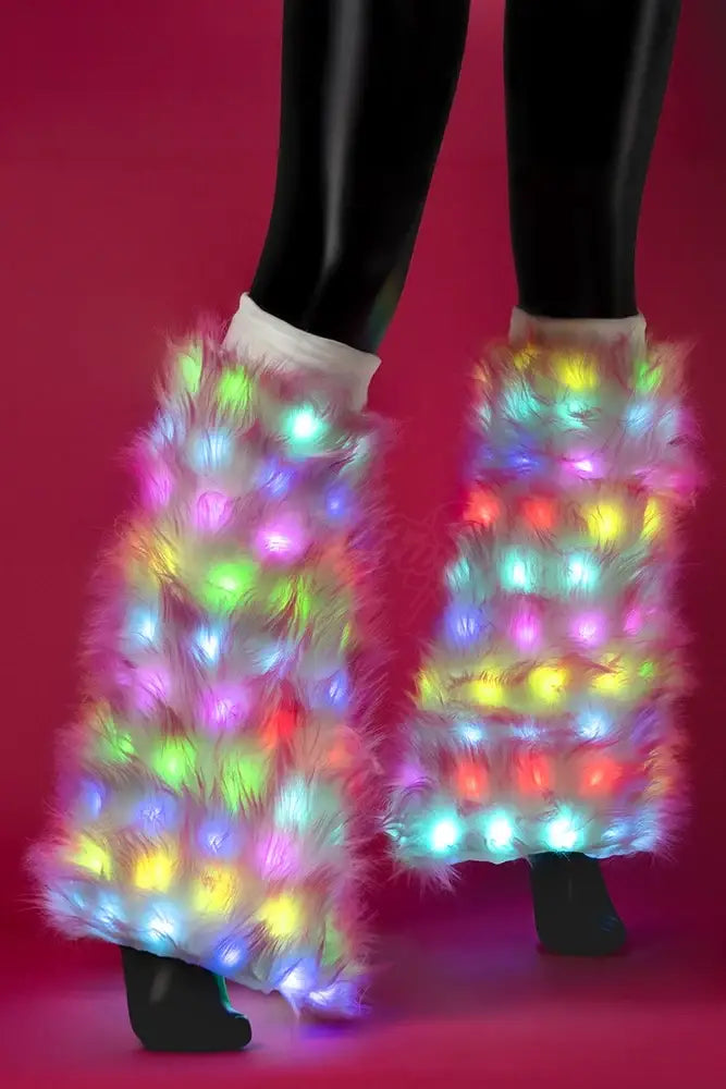 SugarFur Electric FLARE Cotton Candy Leg Warmers | Pink LED Color Changing Faux Fur Boot Covers