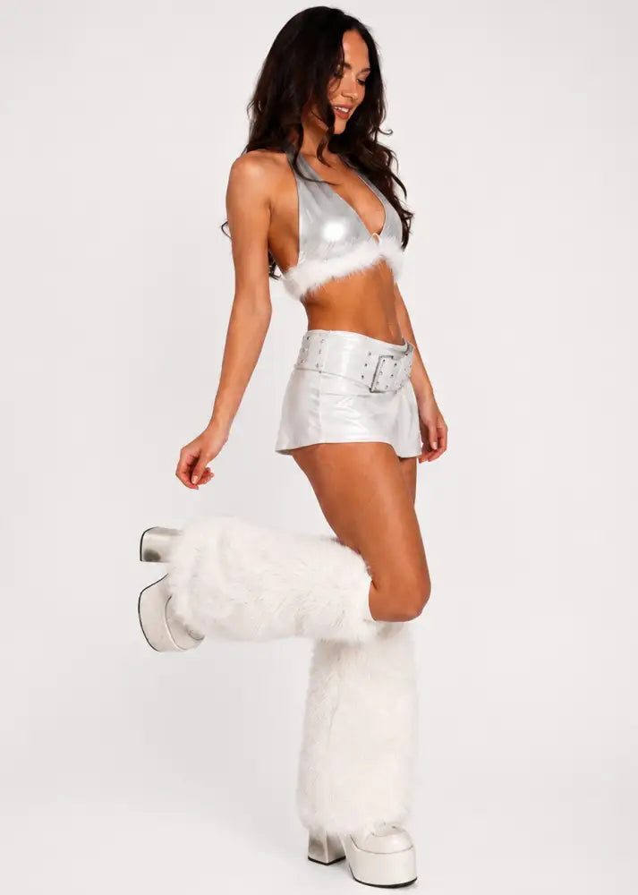 SugarFur Fluffy LED Leg Warmers | White Color-Changing Luxe Faux Fur Boot Covers