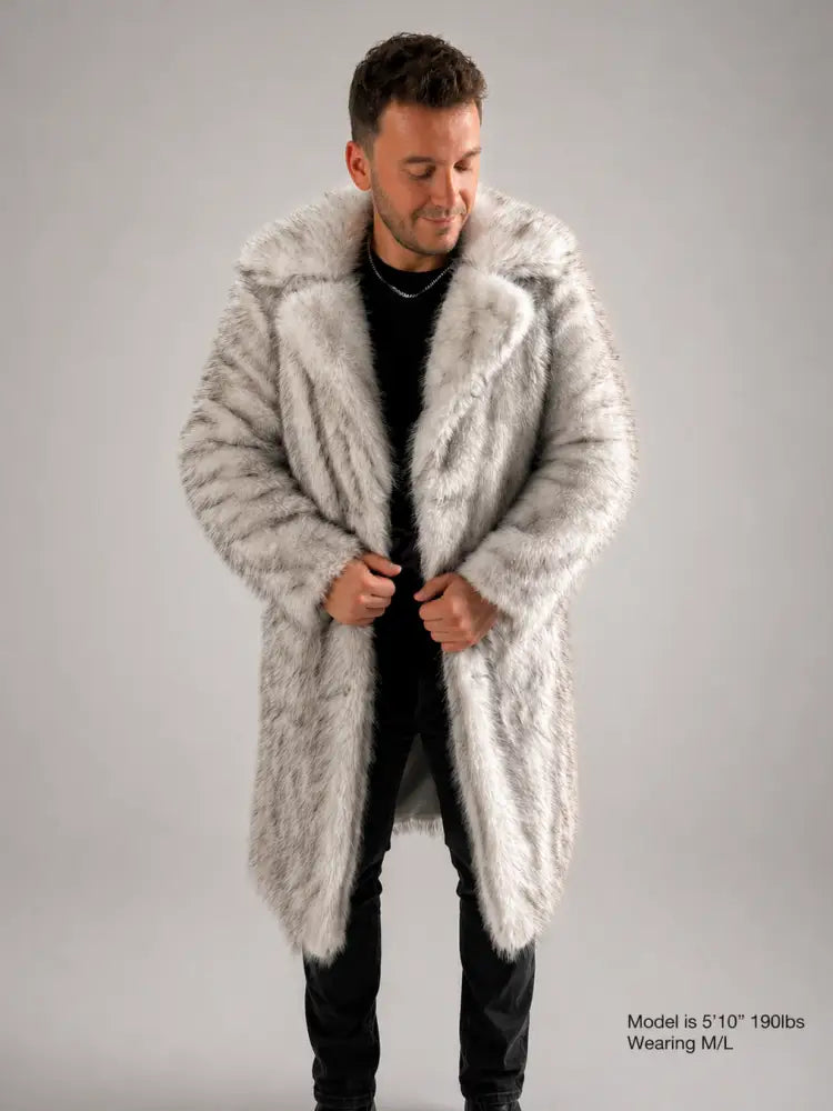 SugarFur Midnight LED Coat - Long-Length White Faux Fur - Apparel > Men’s Outerwear > Rave Wear > LED Festival Coats