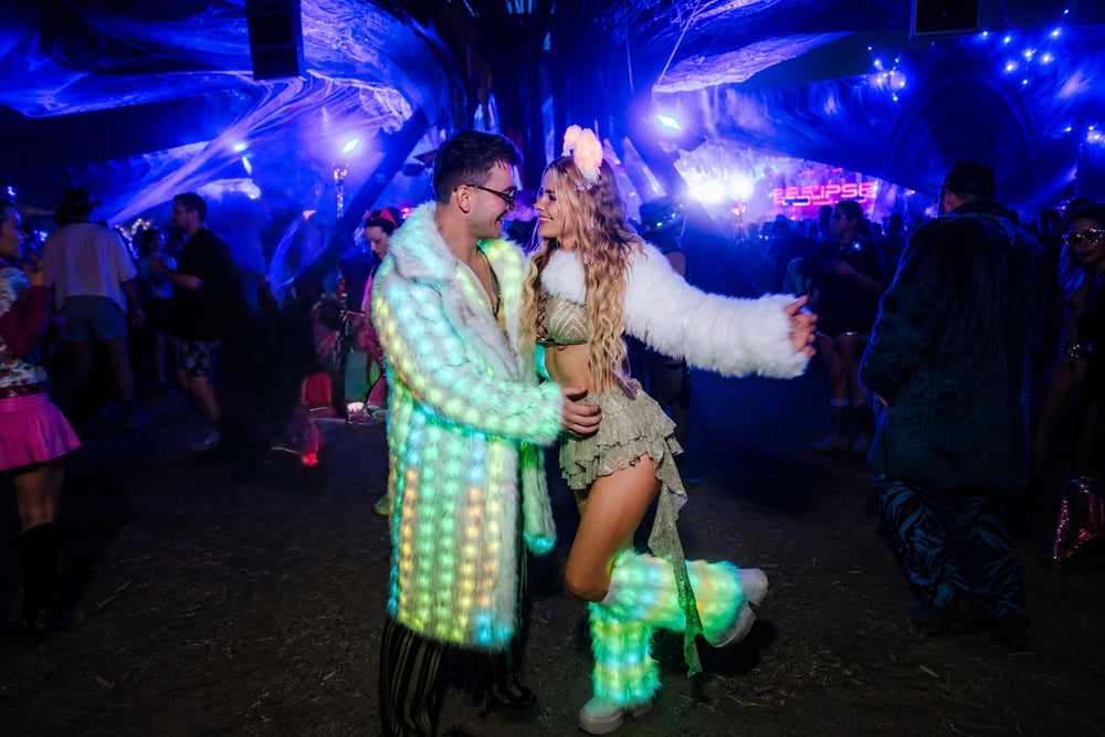 LED faux fur coat for festivals and nighttime events