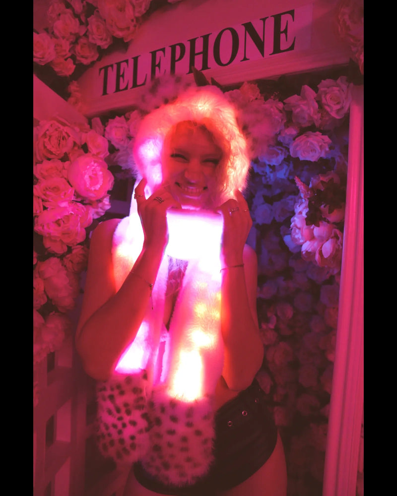 Sugarfur Snowy Leopard Scoodie | White Faux Fur Hooded Scarf