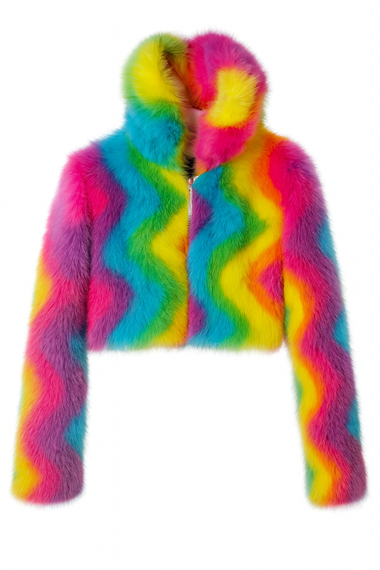 Rainbow Faux Fur LED Light Up Coat - Rave Ready