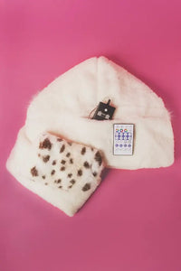 Sugarfur Snowy Leopard Scoodie | White Faux Fur Hooded Scarf - Apparel & Accessories > Clothing Accessories > Scarves &