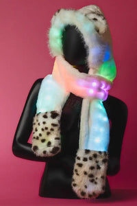 Sugarfur Snowy Leopard Scoodie | White Faux Fur Hooded Scarf - Apparel & Accessories > Clothing Accessories > Scarves &