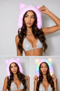 Pretty Kitty Faux Fur LED Hood - Apparel & Accessories > Clothing Accessories > Hats
