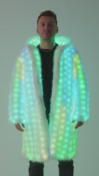 SugarFur Snow Angel Weighted LED Coat - Long-Length White Faux Fur