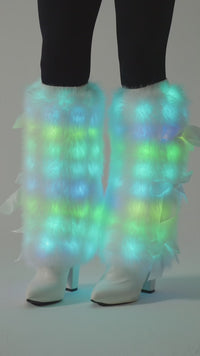 SugarFur Fluffy LED Leg Warmers| White Color-Changing Luxe Faux Fur Boot Covers