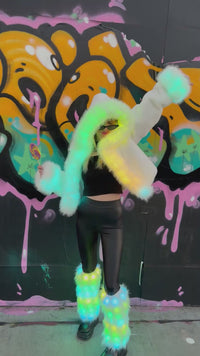SugarFur Electric Aurora Leg Warmers | White Color-Changing LED Faux Fur Boot Covers