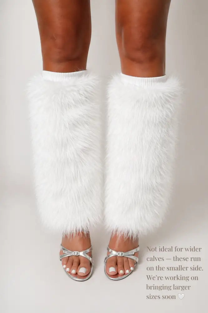 SugarFur Electric Aurora Leg Warmers | White Color-Changing LED Faux Fur Boot Covers