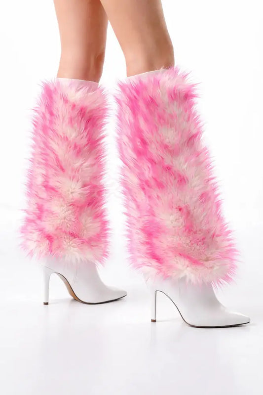 SugarFur Electric Cotton Candy Leg Warmers | Pink LED Color Changing Faux Fur Boot Covers