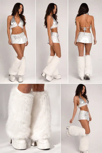 SugarFur Fluffy LED Leg Warmers | White Color-Changing Luxe Faux Fur Boot Covers