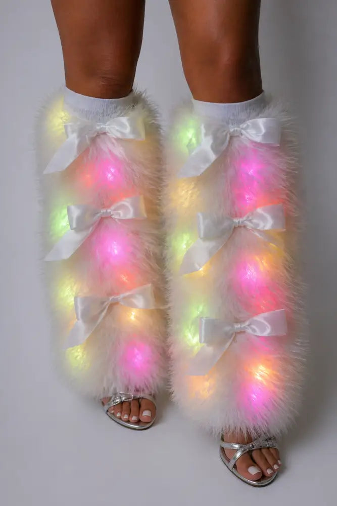 SugarFur Glowdoll LED Leg Warmers| White Color-Changing LED Faux Fur Boot Covers