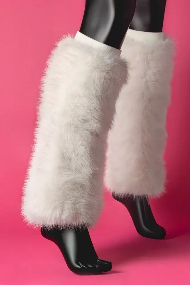 SugarFur Fluffy LED Leg Warmers | White Color-Changing Luxe Faux Fur Boot Covers