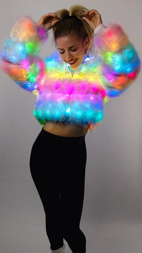 SugarFur Frost LED Coat - White Light Up Faux Fur Jacket Apparel > Women’s Outerwear > Rave Wear > LED Festival Vest