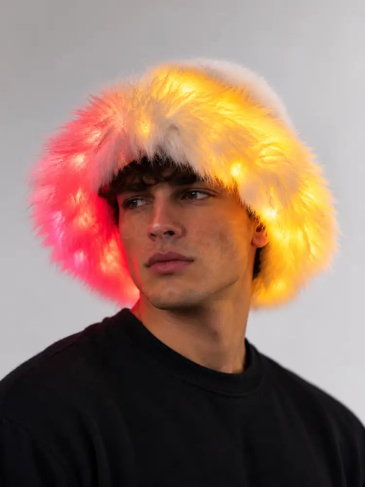 SugarFur Glow Trim LED Bucket Hat - Light Up Faux Fur - Apparel & Accessories > Clothing Accessories > Hats