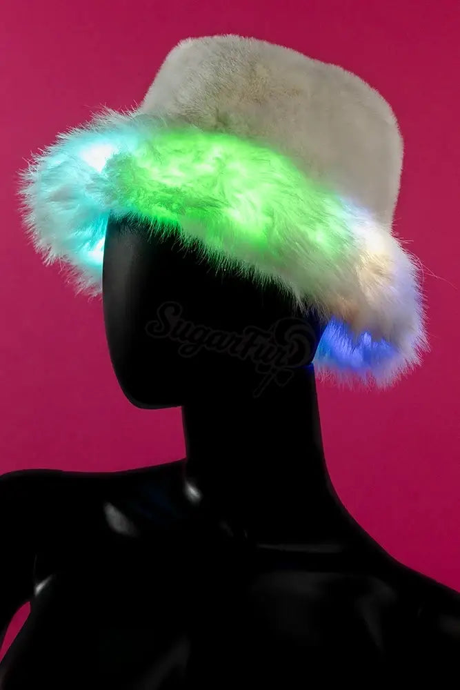 SugarFur Glow Trim LED Bucket Hat - Light Up Faux Fur - Apparel & Accessories > Clothing Accessories > Hats