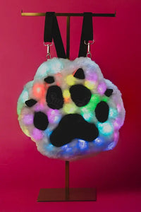SugarFur Paw Glow LED Backpack - White Faux Fur Light Up Rave Bag