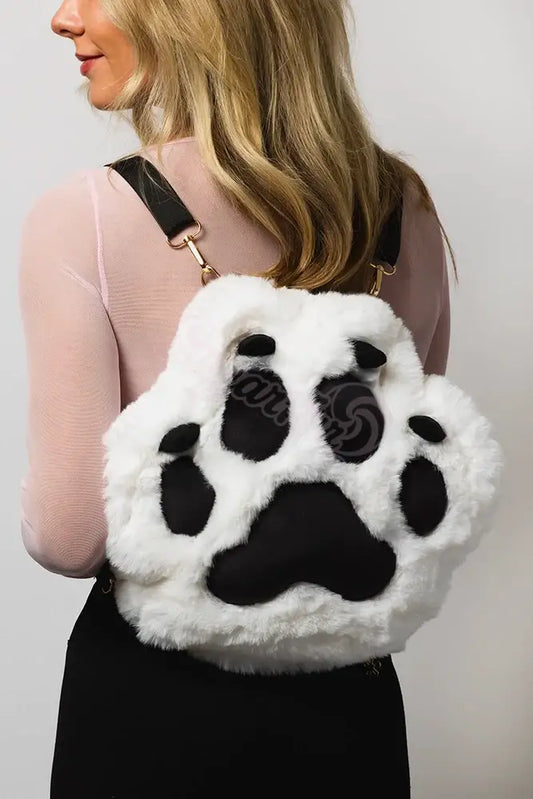 SugarFur Paw Glow LED Backpack - White Faux Fur Light Up Rave Bag