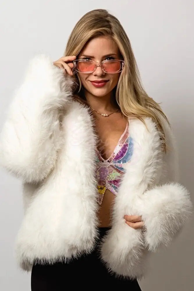 SugarFur Snow Angel LED Jacket - Mid-Length White Faux Fur [PRE-ORDER] Apparel > Women’s Outerwear > Rave Wear > LED
