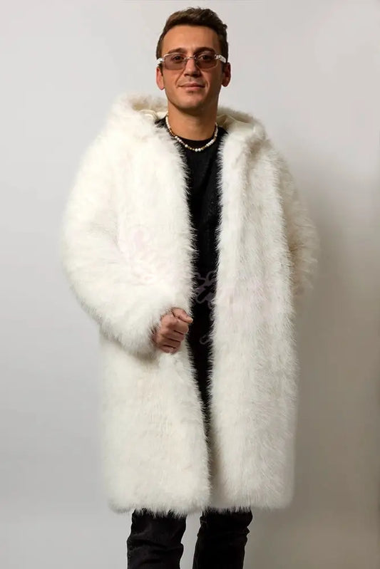 SugarFur Snow Angel Weighted LED Coat - Long-Length White Faux Fur
