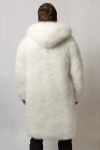 Male model showing the back of the Sugarfur weighted coat, unlit