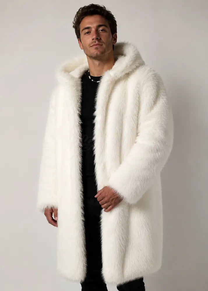 SugarFur Snow Angel Weighted LED Coat - Long-Length White Faux Fur - Apparel > Men’s Outerwear > Rave Wear > LED