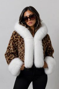 SugarFur Snow Kitty LED Jacket- Cropped Leopard Faux Fur - Apparel > Women’s Outerwear > Rave Wear > LED Festival Coats