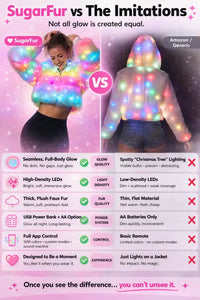 SugarFur Snow Leopard Premium LED Jacket - Mid-Length Faux Fur - Apparel > Women’s Outerwear > Rave Wear > LED Festival