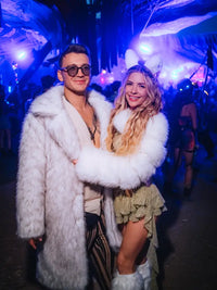 SugarFur SugarDaddy LED Coat - Long-Length White Faux Fur - Apparel > Men’s Outerwear > Rave Wear > LED Festival Coats