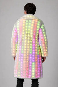 SugarFur SugarDaddy LED Coat - Long-Length White Faux Fur - Apparel > Men’s Outerwear > Rave Wear > LED Festival Coats