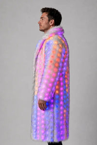 SugarFur SugarDaddy LED Coat - Long-Length White Faux Fur - Apparel > Men’s Outerwear > Rave Wear > LED Festival Coats