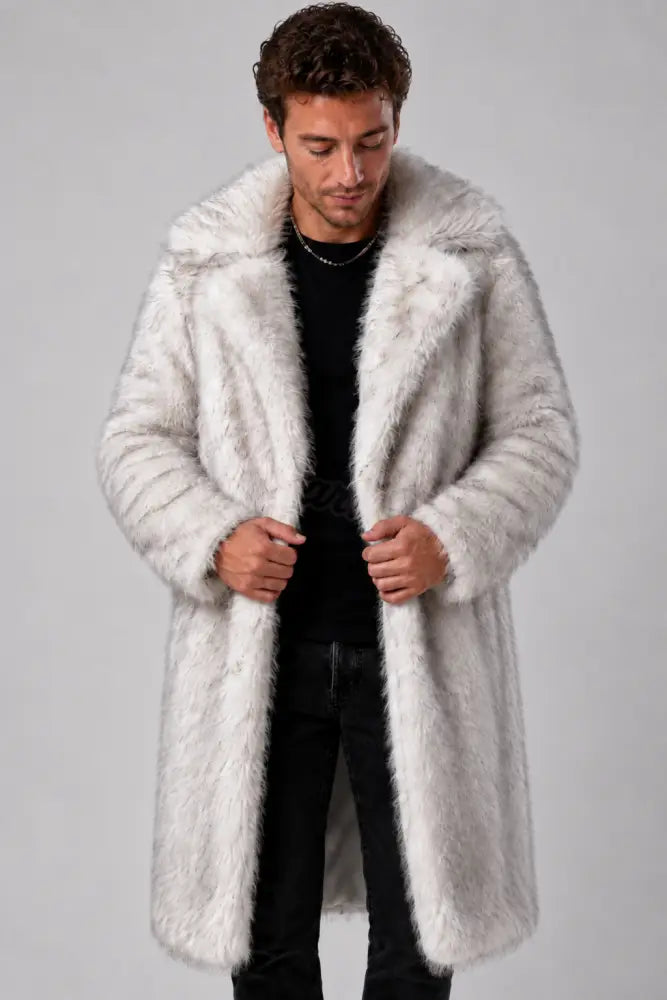 SugarFur SugarDaddy LED Coat - Long-Length White Faux Fur - Apparel > Men’s Outerwear > Rave Wear > LED Festival Coats