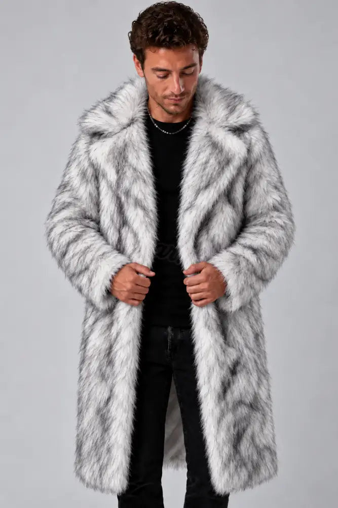 SugarFur SugarDaddy LED Coat - Long-Length White Faux Fur - Apparel > Men’s Outerwear > Rave Wear > LED Festival Coats