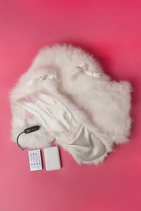 SugarHood | White LED Faux Fur Hooded Scarf with Ears & Bows - Apparel & Accessories > Clothing Accessories > Scarves &